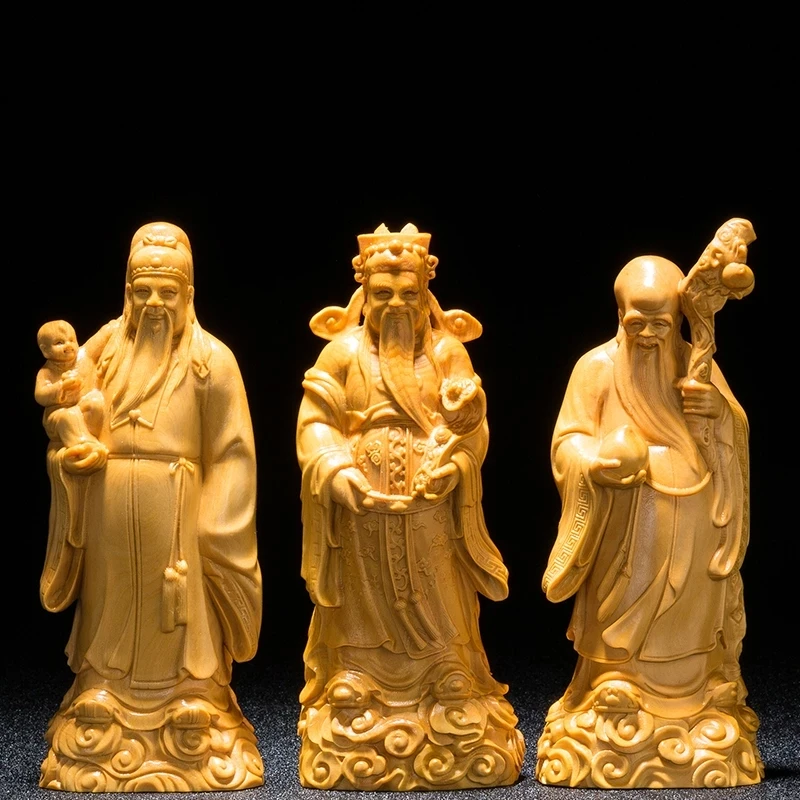 

15cm FU LU SHOU Three Gods Statue Wood Statue Crafts New Longevity God Mascot Praying Statue Home Decoration Feng Shui