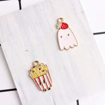 

20PCS Cute Enamel Alloy Charms Kawaii Animal Ghost French Fries Oil Drop Pendant Necklace Charm DIY Zinc Alloy Metal