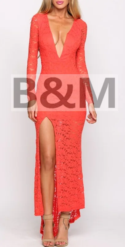 Вечернее платье vestido de renda, новые модные сексуальные вечерние кружевные платья с v-образным вырезом на спине и длинным рукавом для выпускного вечера,, Платья для подружек невесты
