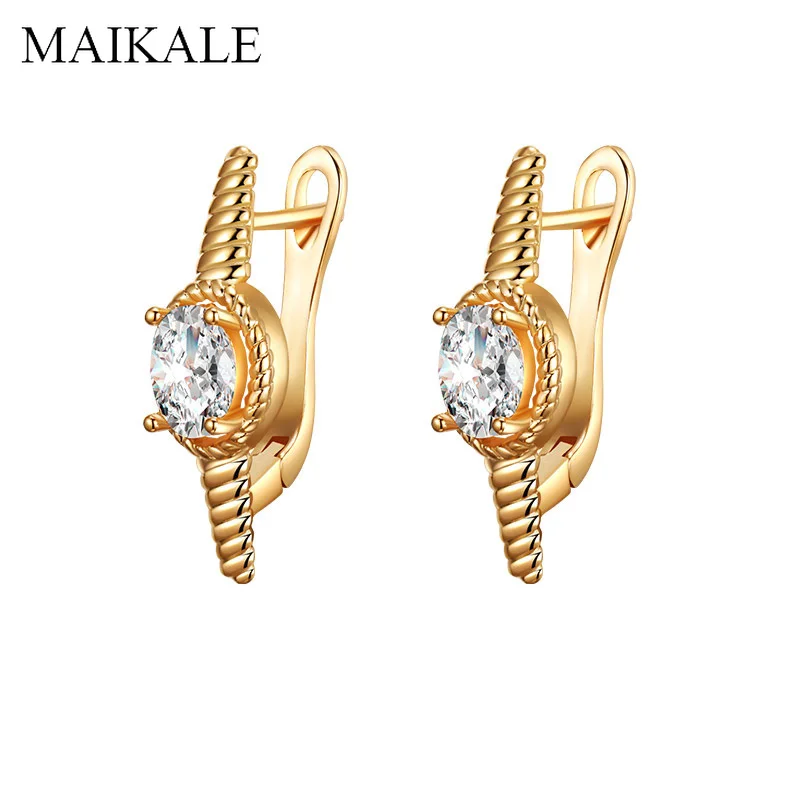 

MAIKALE Simple Charm Zircon Beads Stud Earrings for Women Gold Silver Cubic Zirconia Earrings New Fashion Korean Jewelry Gifts