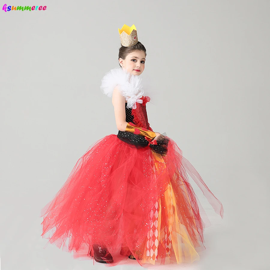 Alice Queen Of Hearts Costume Kids Red Queen in Wonderlands Cosplay Costume  Crown Baby Girls Halloween Birthday Party Dress - AliExpress