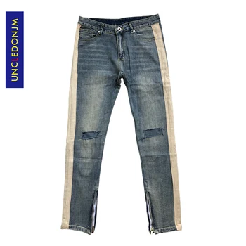 

UNCLEDONJM High Quality Vintage Washed Slim Denim Distressed Jeans Biker Jeans Fashion Punk Rock Trousers ripped jeans for men
