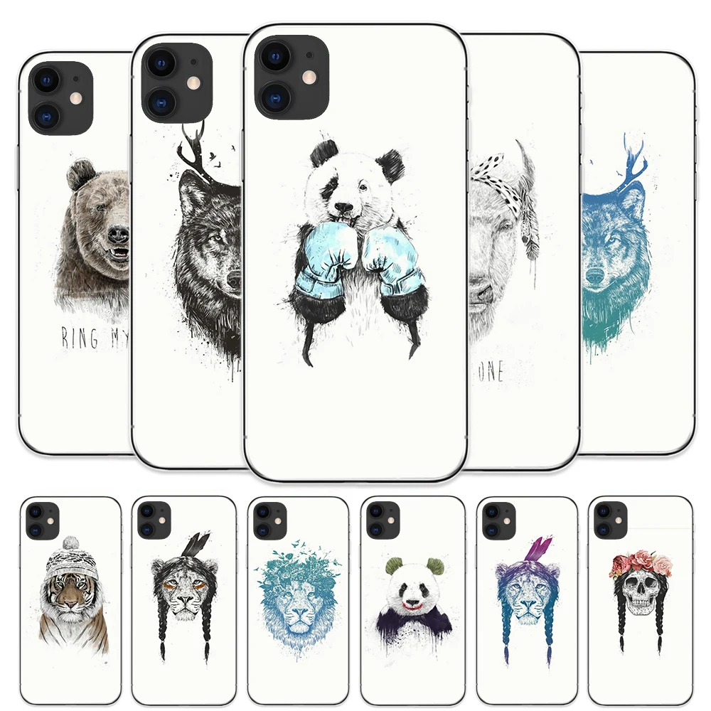 Cute Panda Boxer Printed Phone Case for IPhone 11 Pro Max 8 Plus 7 6S 5S SE X XS MAX XR Wolf Lion Tiger Soft TPU Covers | Мобильные