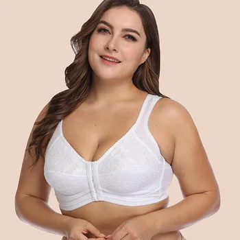 

White Lace Front Button European and American Oversized Bra Without Steel Ring Ultra Thin Gathered Foreign Trade Underwear Bra