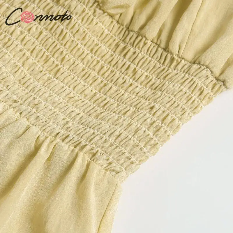 Conmoto модные желтые короткие женские праздничное осеннее платье повседневное с высокой талией на шнуровке с квадратным воротником Мини Платье Женское Vestidos