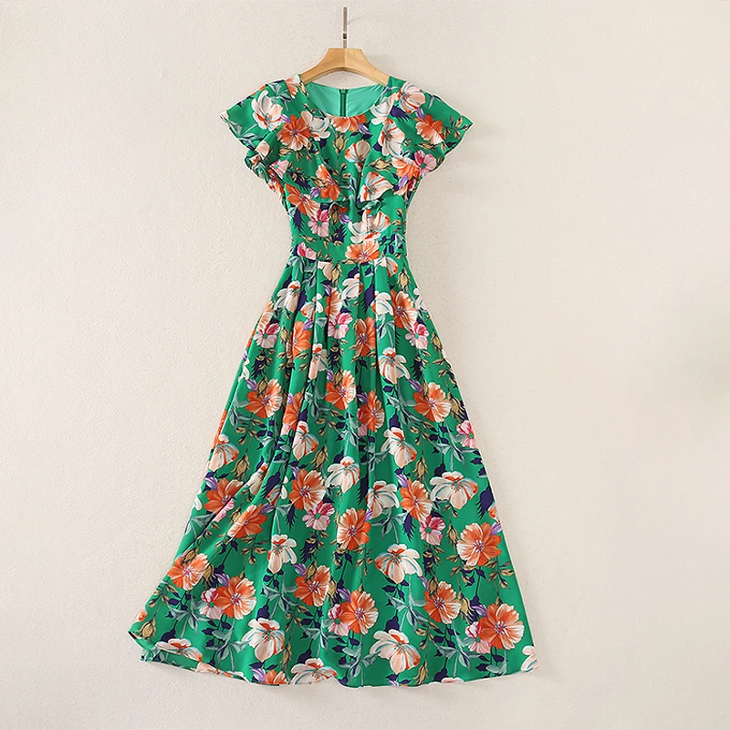 

Женское летнее платье с коротким рукавом и цветочным принтом