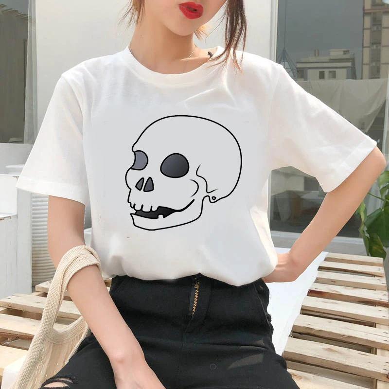 

Graphic tees tops Lovely Skull tshirts women funny t shirt O-neck T-shirt Vintage Vogue Ullzang Mujer_T-Shirt