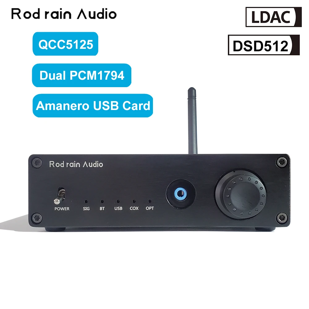 Rod Rain Audio Dual PCM1794 DAC QCC5125 Bluetooth 5.1 Amanero USB Card LDAC DSD512HIFI Sound Decoder 600Ω Headphone Amplifier |