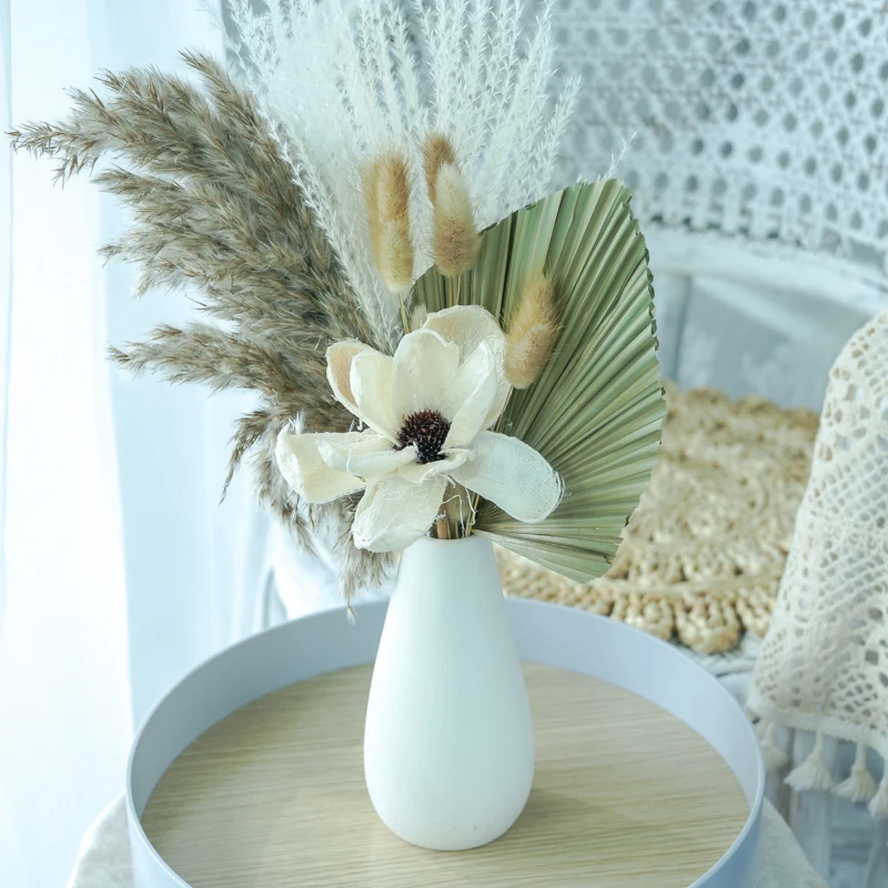 Plantes naturelles séchées, 1 ensemble, fleurs de Pampas, ornements de  Table de salon avec Vase, feuille de palmier, bricolage, décoration de  maison, fête de mariage | AliExpress