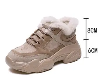 Женские кроссовки с Плюшевым Мехом; Вулканизированная обувь для зимы; теплые Нескользящие кроссовки на толстом каблуке; женская повседневная обувь;