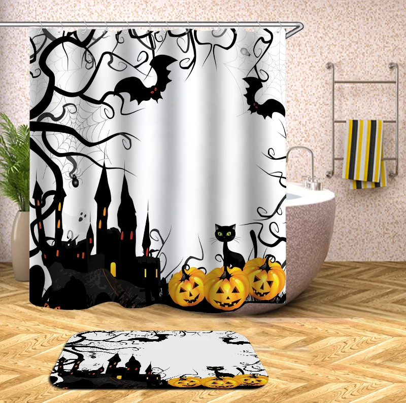 Занавеска для душа в ванную, для Хэллоуина, летучая мышь, тыква, фонарь, водонепроницаемый, занавеска для ванной, s, для ванны, для купания, крышка, большая, широкая, 12 шт. крючков