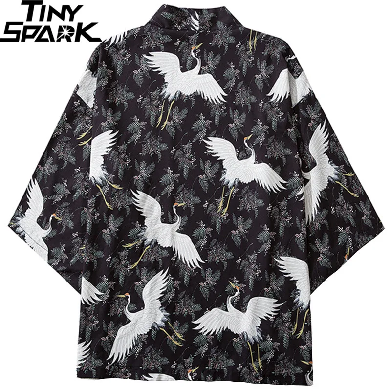 Японское кимоно в стиле Харадзюку 2020 куртка с принтом журавлей и листьев хип хоп