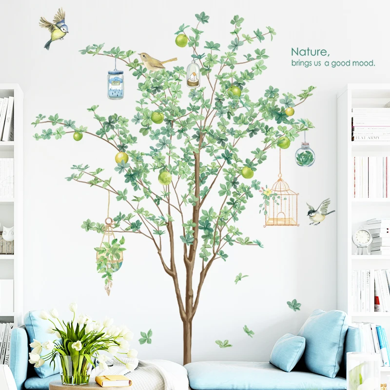 Green Tree Wall Sticker Vinyl Living Room Stickers Home Decor Poster Birds Spring Decal Removable | Дом и сад
