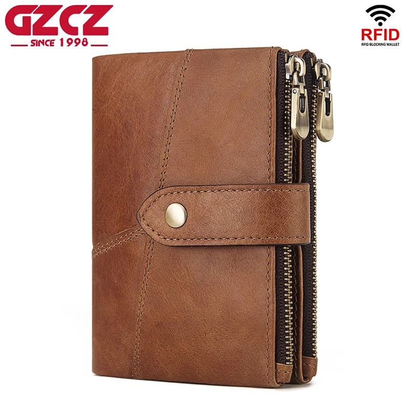 GZCZ RFID кошелек из натуральной кожи мужские кошельки Crazy Horse портмоне короткая