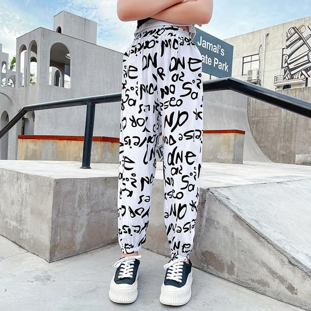 Summer Girls Pants Thin Sweatpants Loose trousers Hip Hop casual Joggers  pants Girls Clothes Elastic waist Printed track pants - AliExpress