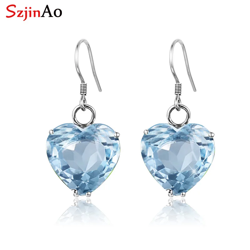 

SzjinAo Handmade March Birthstone Unique Aquamarine Earrings For Women solid 925 sterling silver Vintaga Earring Wedding Gift