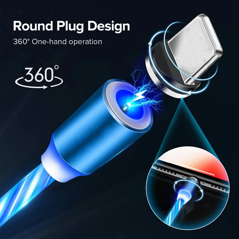 2а Магнитный зарядный кабель светодиодный кабель Micro USB type-C 8-контактный кабель для iPhone XR X 7 8 Xiaomi huawei samsung Honor