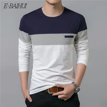 

E-BAIHUI 2020 Men T-Shirt Spring Autumn New Long Sleeve O-Neck T Shirt Men Brand Clothing Fashion Patchwork Cotton Tee Tops G059