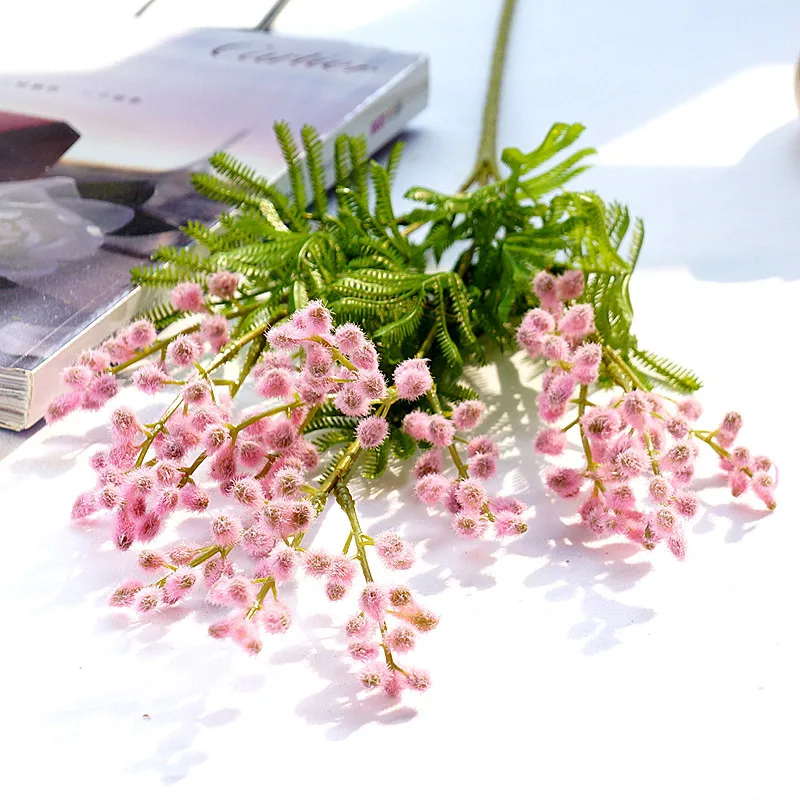 Pink Флокированные Искусственные цветы из фасоли акации, искусственное растение, домашний торговый центр, реквизит для свадебной фотосъемки, украшения Флорес - Цвет: Pink