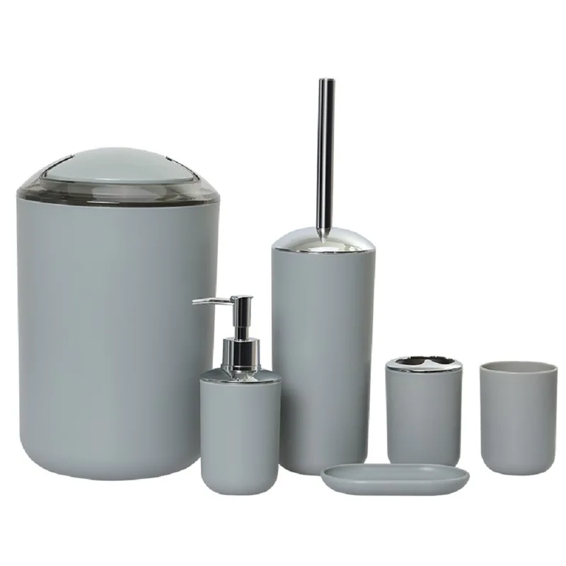 Bathroom Accessories Set 6 Pcs Bathroom Set Ensemble Complete Soap  Dispenser Toothbrush Holder Tumbler Soap Dish Toilet Cleaning Brush Trash  Can, Grey 