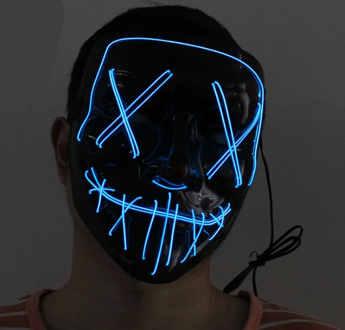 Blue Led Glow Mask Хэллоуин СВЕТОДИОДНАЯ светящаяся маска на Хеллоуин реквизит светящаяся маска маскарад Вечерние холодный свет маска - Цвет: Blue Led Glow Mask