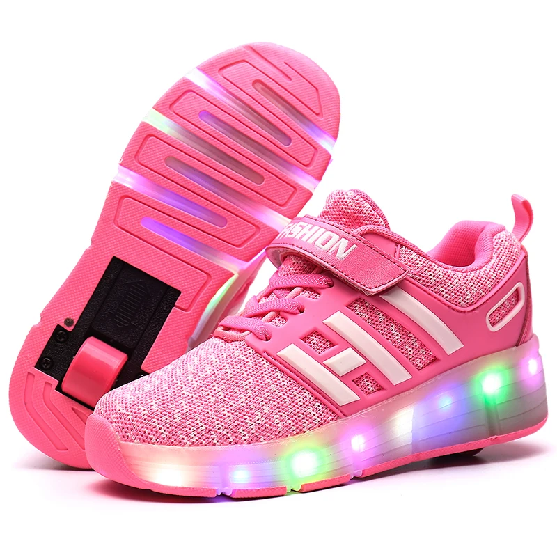 

ULKNN Heelys Child Jazzy Junior Girls&Boys LED Light Children Roller Skate Shoes Kids Sneakers with Wheels Pink Sneaker