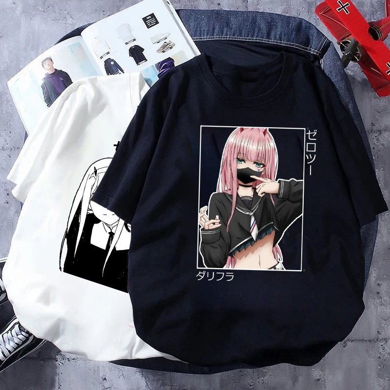 Camiseta de Anime japonés Darling In The Franxx para mujer, blusas gráficas Zero Two, de calle Popular Kawaii|Camisetas| - AliExpress
