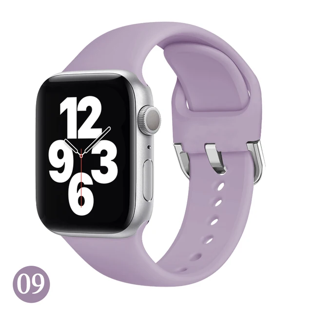 Soft Rubber Sport Band For Apple Watch SE 44mm 40mm Buckle Strap on Smart iWatch Correa Watchband Bracelet Series 65432 42mm38mm Lavender