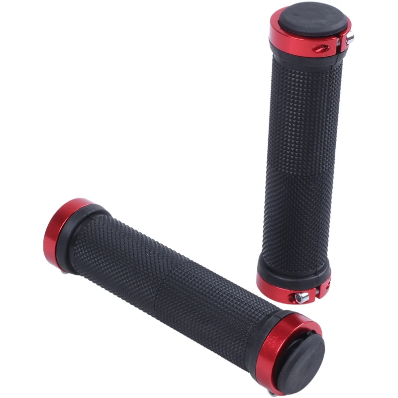DOUBLE LOCK ON LOCKING BMX MTB MOUNTAIN BIKE CYCLE BICYCLE HANDLE BAR GRIPS Black red