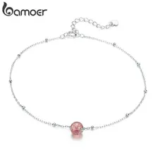 Bamoer, розовый Кристальный браслет для щиколоток с камнем для женщин, 925 пробы, серебро, натуральные камни, серебряный браслет для ног, ювелирные изделия GXT012