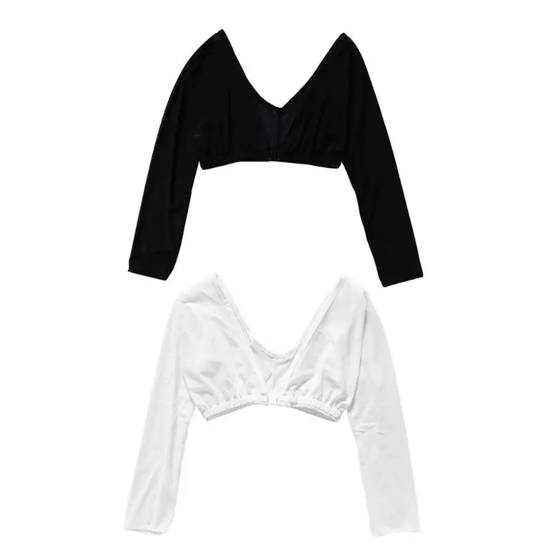 2 Pcs Women Thinner Slimmer Lightweight Armwear Wrap Crop Tops Base Shirt Blouse