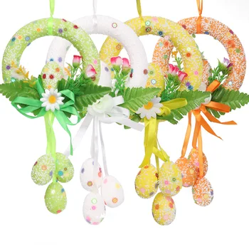 

Easter egg wreath Hanging Ornament for Easter Decoration Happy Easter Egg creative DIY hand painted egg ring Craft Toy