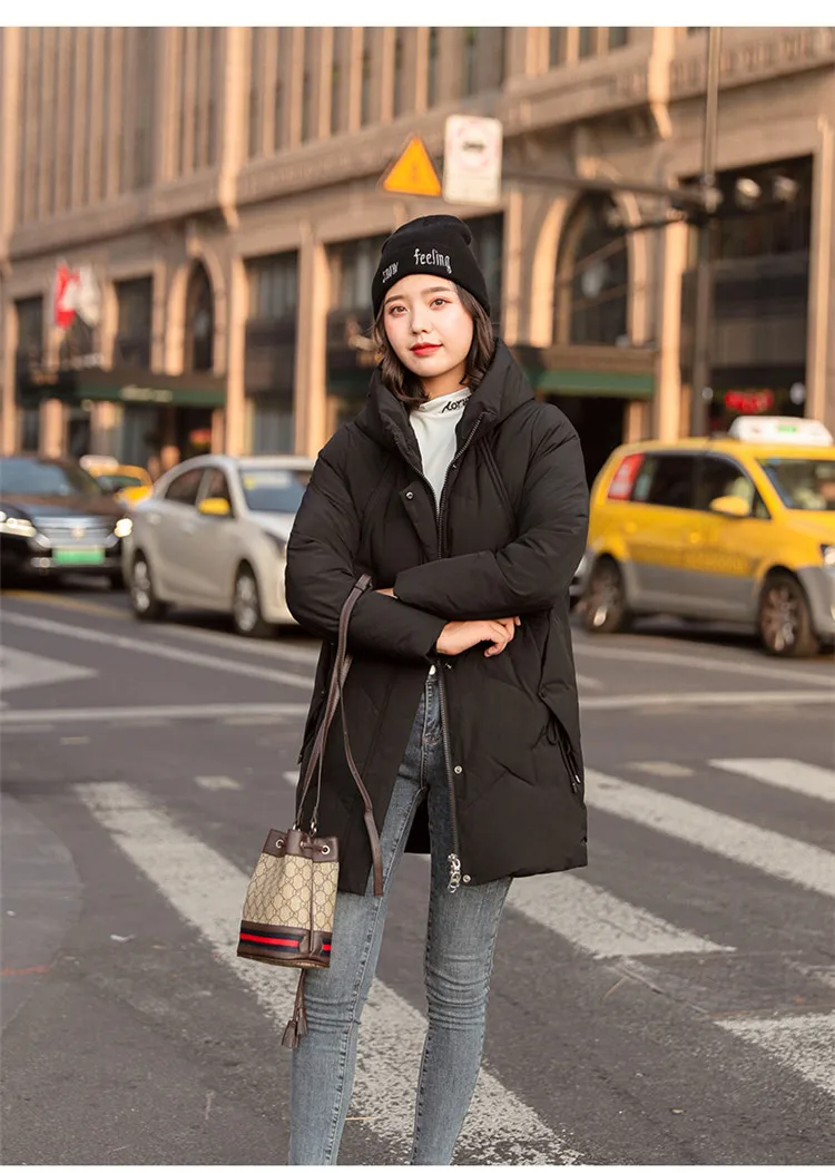 Hooded down Jacket Women's Winter New Style Fashion Mid-length Korean-style Loose Thick Warm White Duck down Coat