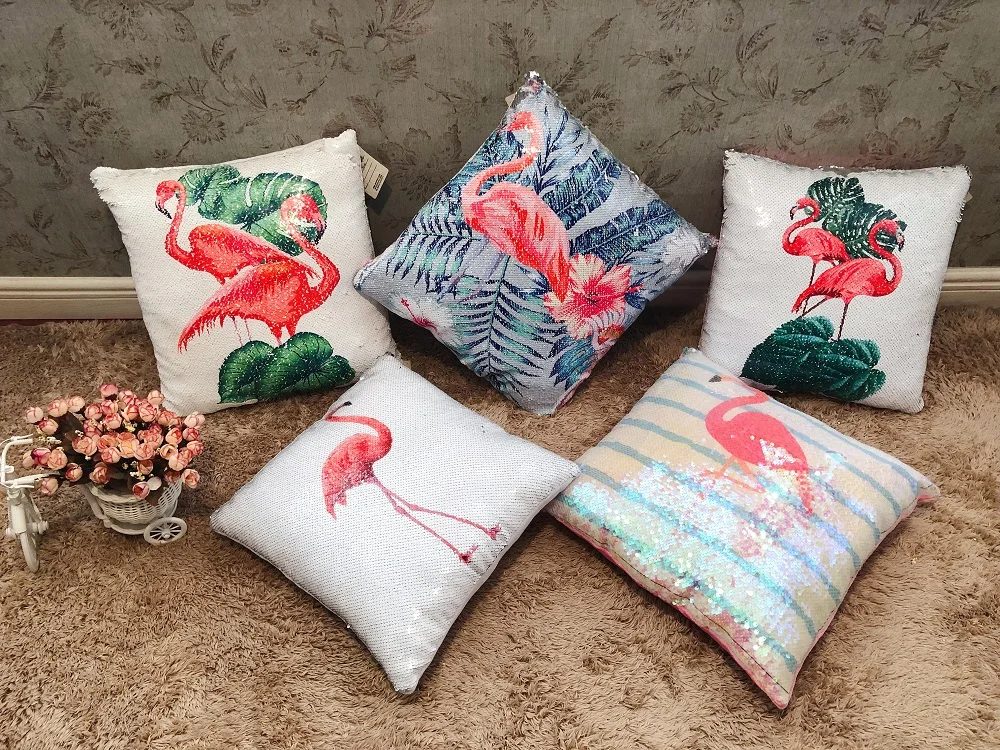 Flip Sequin flamingo cushion 40cm Soft Throw Pillow Glitter heart plush toys Animals Sofa Cushion Kids Toddler Gifts for friends | Игрушки и
