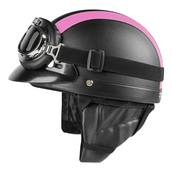 WEST BIKING из искусственной кожи, мотоциклетные шлемы, велосипедные шлемы для скутера, защитные шлемы для полетов, ретро велосипедные шлемы - Цвет: Black pink
