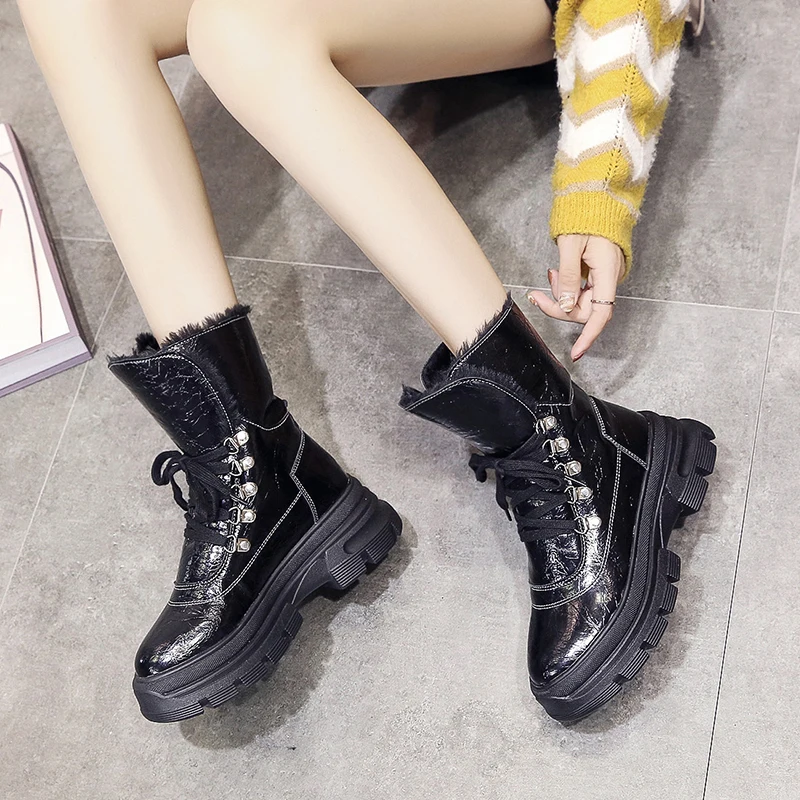 Г., модные брендовые зимние ботинки на искусственном меху женские ботильоны теплая обувь высококачественная повседневная женская обувь на платформе с круглым носком