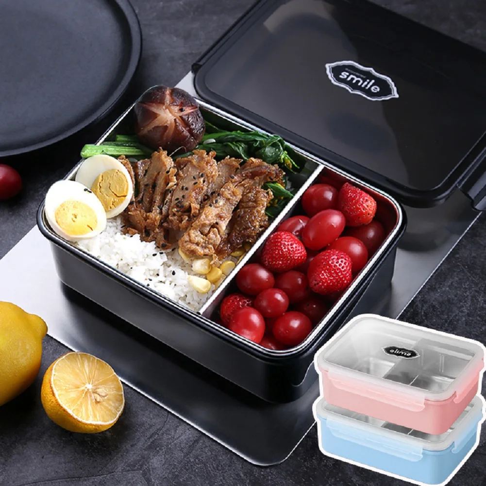 

Kitchen Tools gift Stainless Steel Lunch Box Bento Box Insulation 2-Section Food Container with Lid Utensils, Travel Pouch