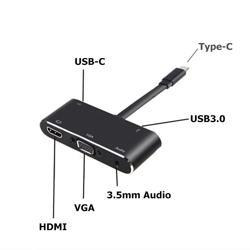 USB 3,1 type-C к HDMI VGA USB 3,0 USB-C зарядный концентратор с 3,5 аудио адаптером для MacBook Xiaomi 9 samsung S9 huawei P30