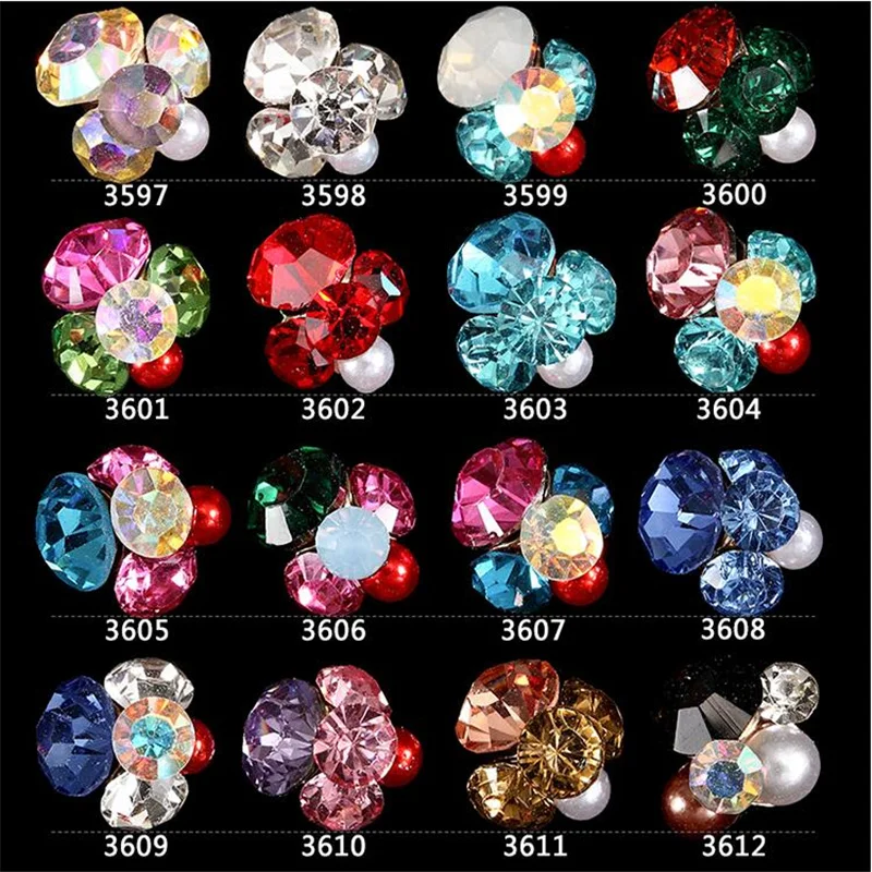 10 PCS Nails Charms Glitter Colorful Crystal Rhinestones Nail Art Decals Glass Diamond Manicure 3D Rhinestone Alloy Nail Charms