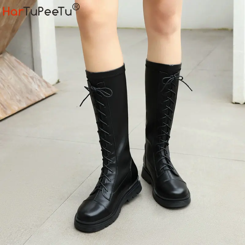 Bota plana beige - botas altas para mujer