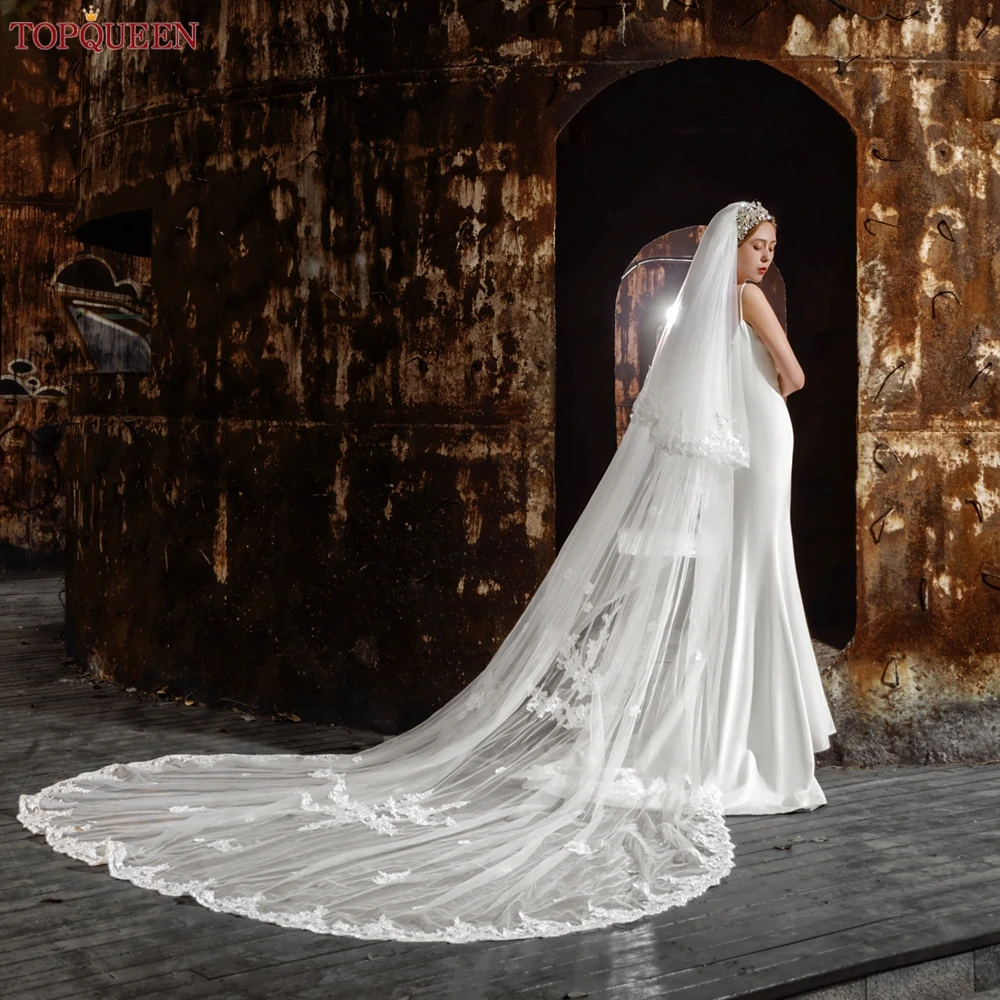 TOPQUEEN V77 2 Layers Bridal Veils Cover Front and Back Cathedral