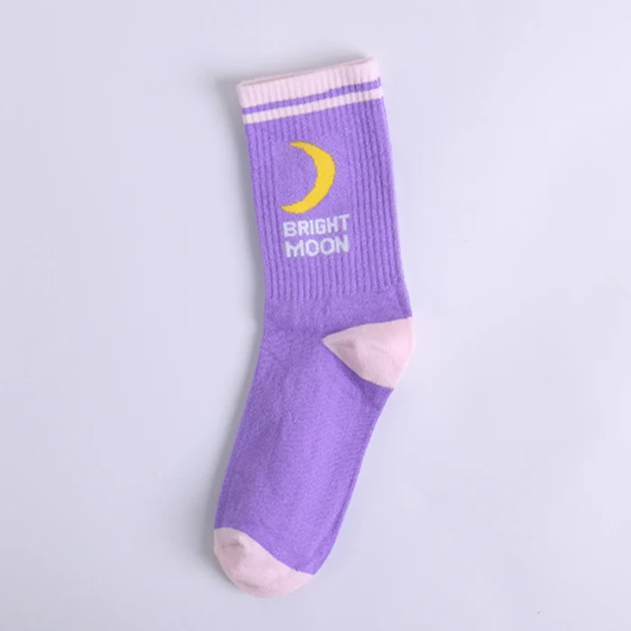 5 Pairs Women Lady Socks Moon Letters Elasticity Breathable Cute Cotton Fabric TH36