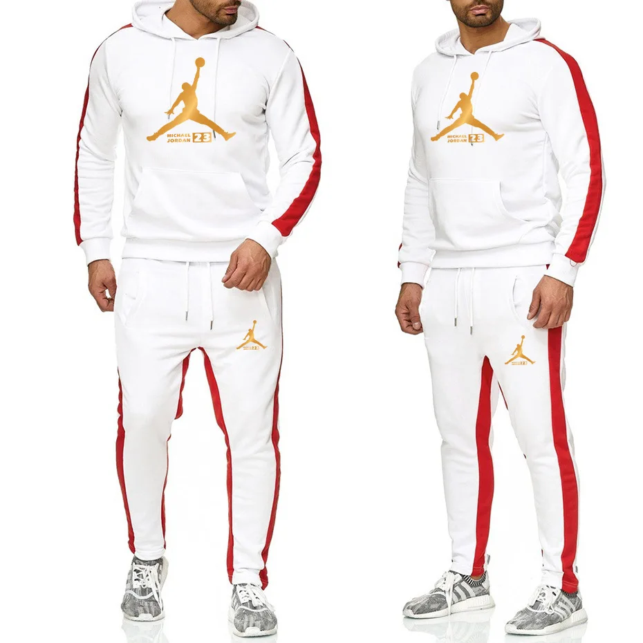 

New Tracksuit men hoodie Set off white Sportswear Sets Fleece sweatshirt suit Jordan 23 stripes Sweatpants Malechandal hombre