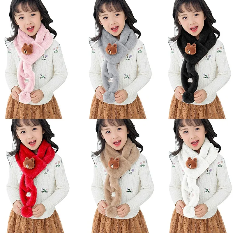 Детский шарф для девочек, плюшевый меховой шарф, милый медведь, Декор, воротник, шаль, шейный утеплитель для зимы