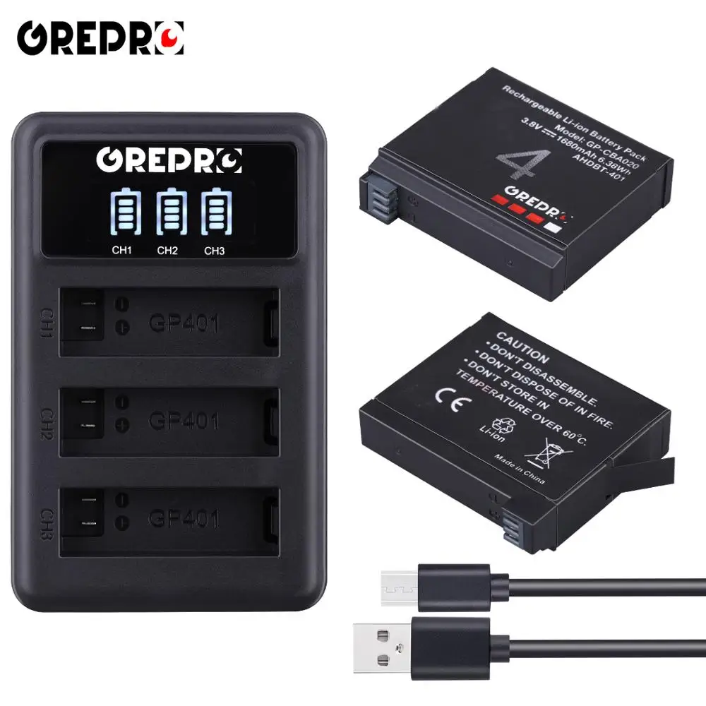 1680 мА/ч, AHDBT-401 Батарея+ светодиодный 3-Порты и разъёмы USB Зарядное устройство для экшн-камеры Gopro Hero 4 батареи Go Pro Hero4 bateria AHDBT 401 Камера аксессуары - Цвет: 2B with charger