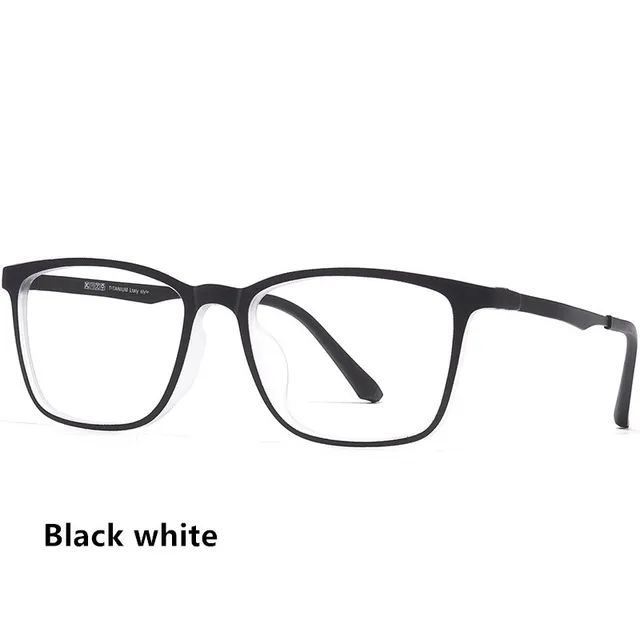 YIMATUILI Men's Ultra Light Pure Titanium Optica Eyeglasses Frame Comfortable Square High Quali TR90 Glasses For Vision Y8808 Black White
