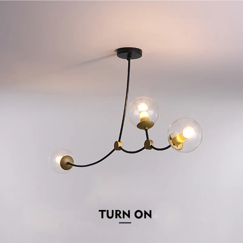 3 lights clear glass Современная простая черная железная люстра 8 головок DIY регулируемое соединение Белое Прозрачное Стекло волшебная фасоль молекулярный свет дизайн светодиодный E27 - Цвет корпуса: 3 lights clear glass