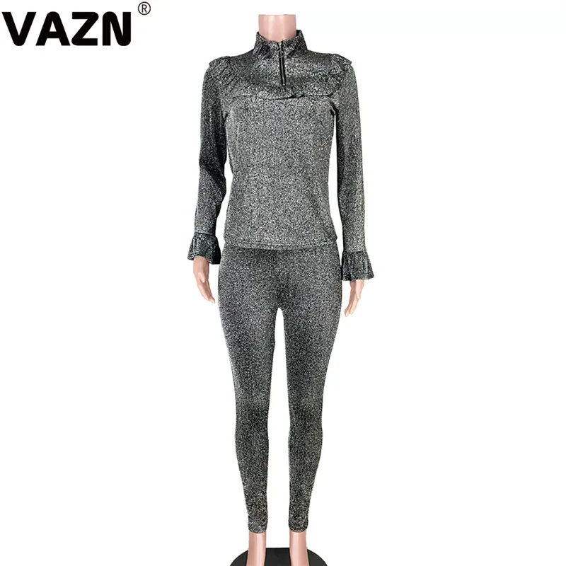 VAZN ASL6209 сексуальный костюм, свободный, мягкий, формальный, модный, однотонный, 3 цвета, длинный рукав, длинные штаны, эластичный Женский комплект из 2 предметов