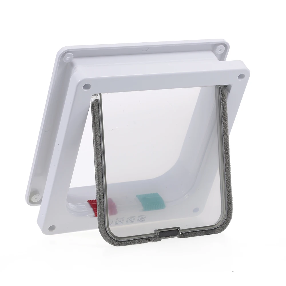 4 Way Lockable Cat Door Security Flap Door ABS Plastic S/M/L Animal Small Pets Puppy Cats Dogs Gate Door for Pets Supplies - Цвет: white