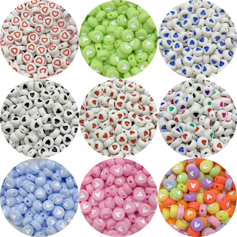Heart Shaped Beads Jewelry Making Round Beads Heart Pattern 100pcs
